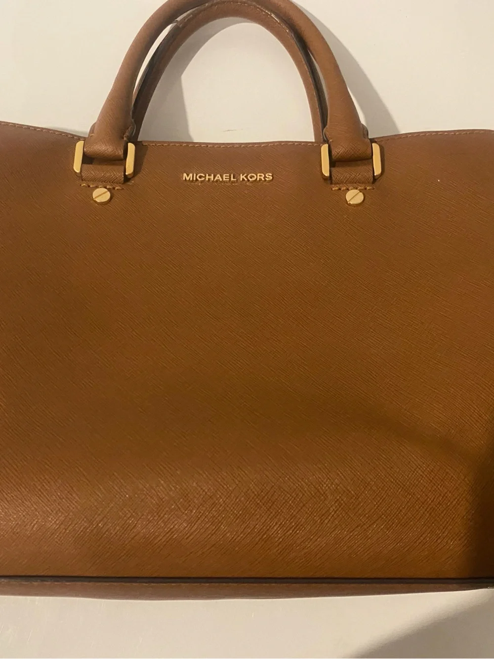 Michael Kors Cognac Saffiano Satchel with Gold-Tone Hardware
